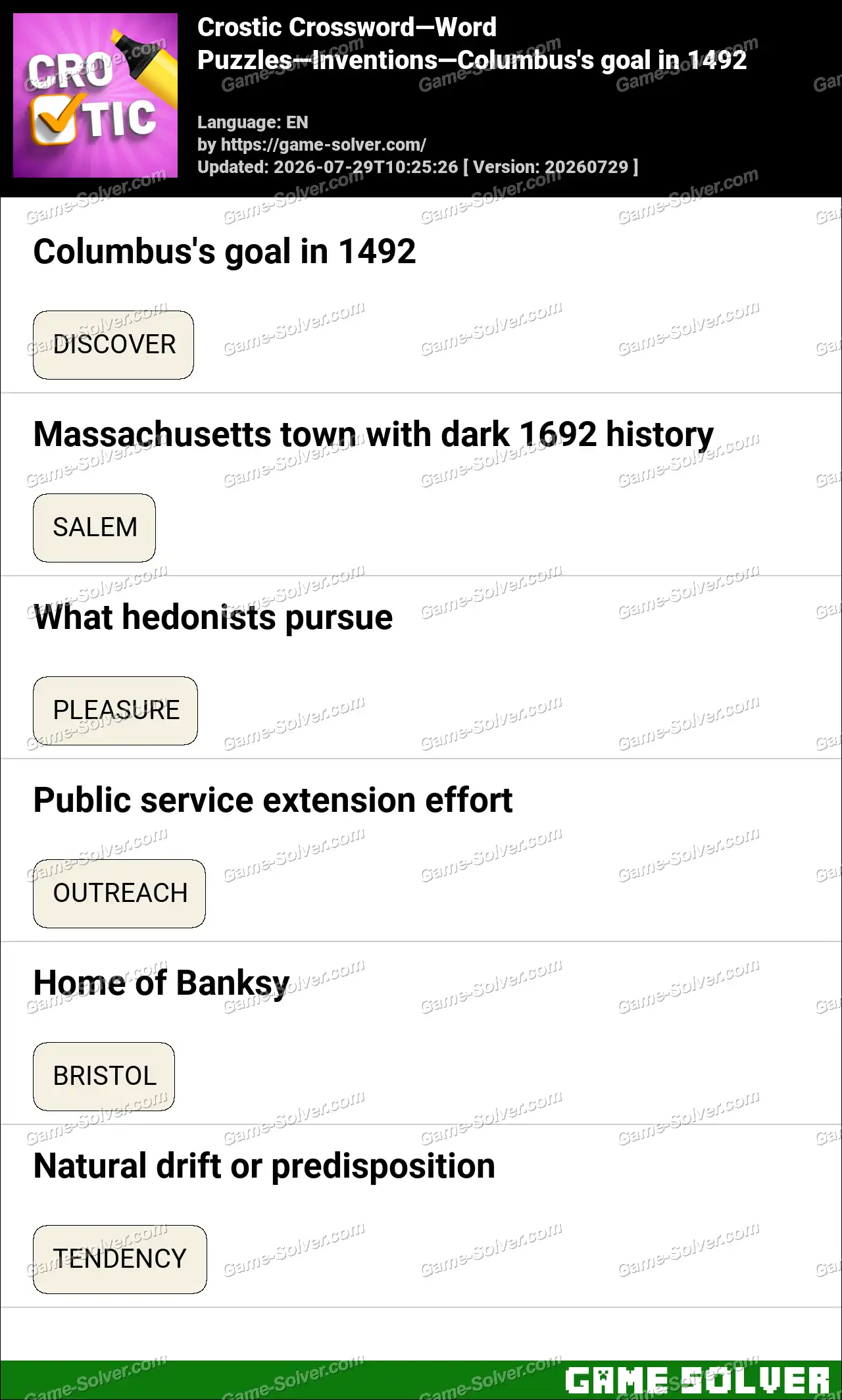 Crostic Crossword-Word Puzzles-Inventions-Columbus’s goal in 1492